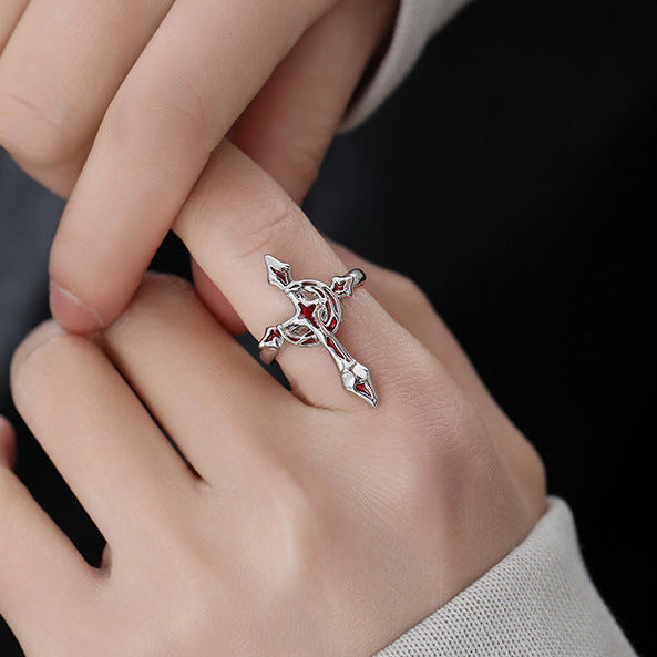 Goth Blood Moon & Star Ring for Arlecchino Genshin