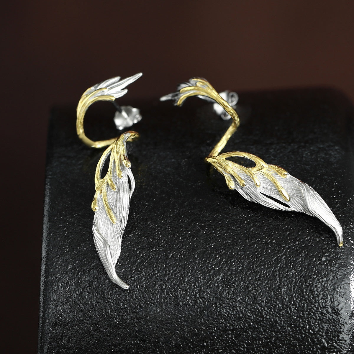 S925 Silber Schwarz Engel Flügel Feder Designer Ohrstecker