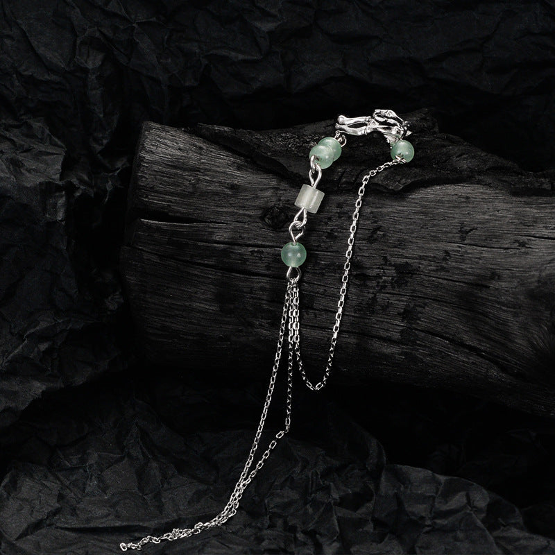 Ohrmanschette mit Quaste aus S925er Silber mit grünen Aventurinperlen (einzeln)