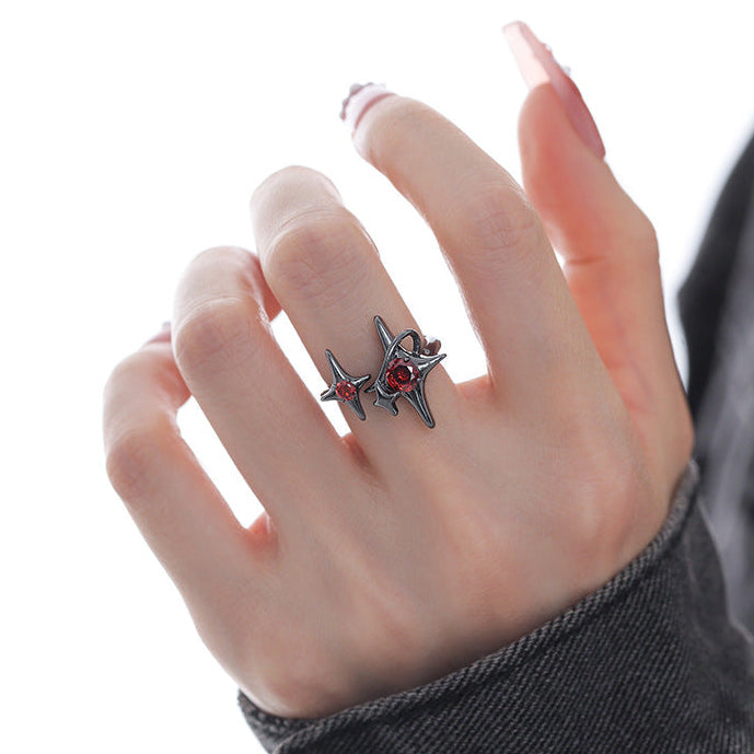Gothic Red Corrupted Star Ring Inspired by Asmoday