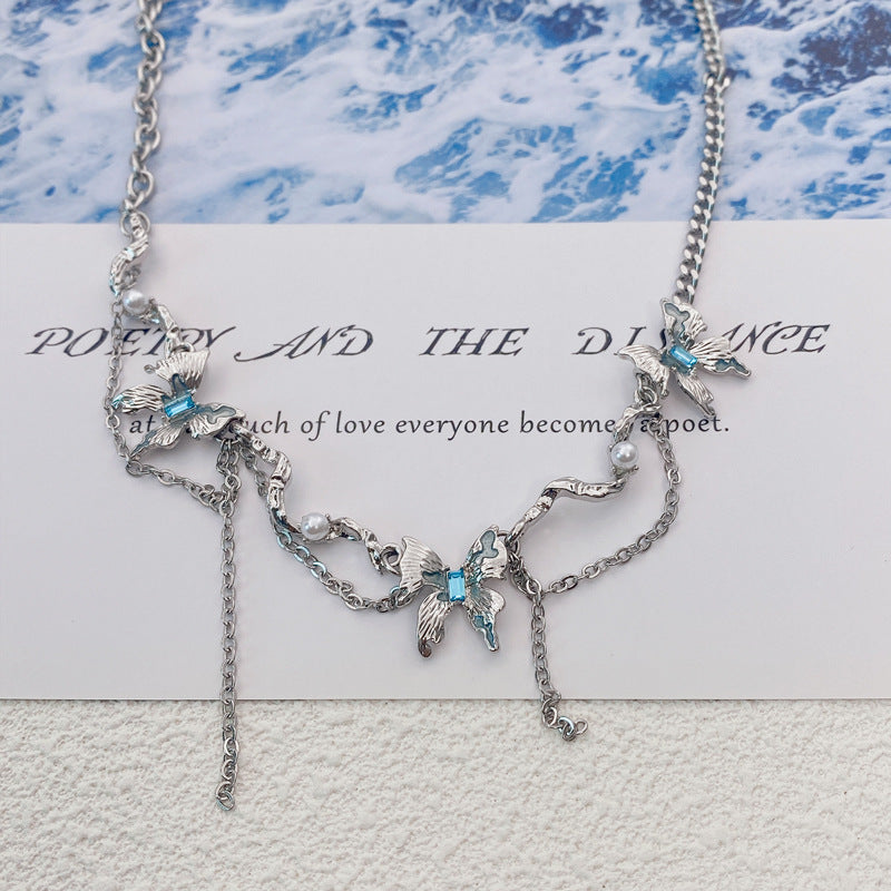 Y2K Chic Spicy Girl Blaue Schmetterling Metall Halskette