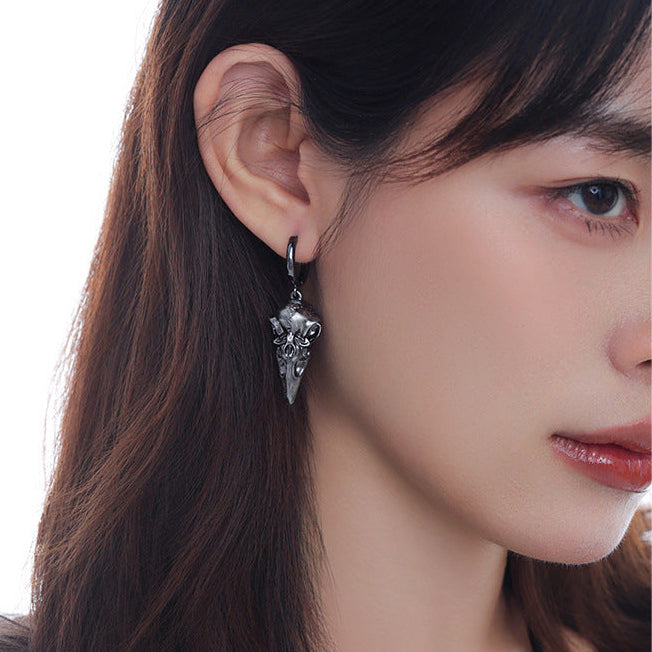 Goth Dark Raven Skull Hoop Earrings