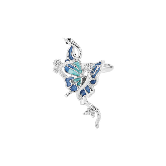 Y2K Designer Blue Snake & Butterfly Adjustable Ring