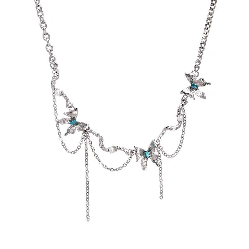 Y2K Chic Spicy Girl Blaue Schmetterling Metall Halskette