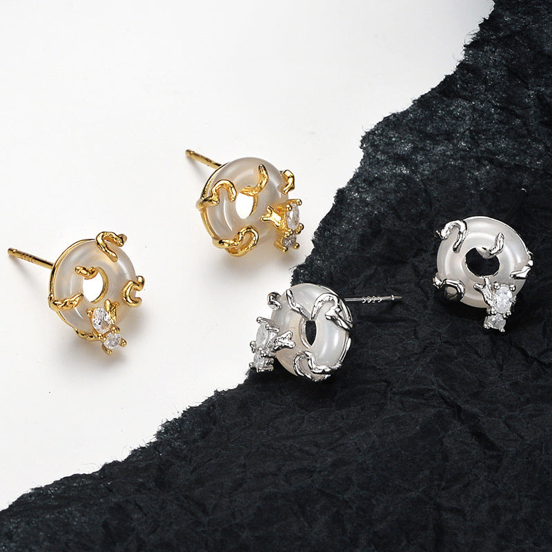 Y2K Süße S925 Silber Runde Jade Ohrstecker