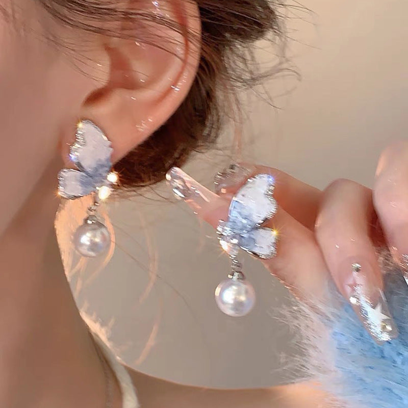 Damen Ohrstecker mit süßen Farbverlauf und Schmetterlingsperlen