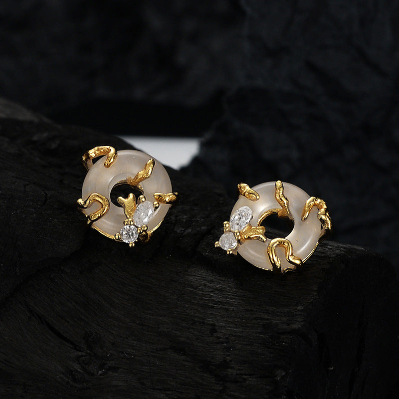 Y2K Süße S925 Silber Runde Jade Ohrstecker