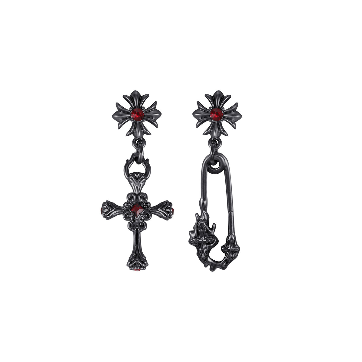 Goth Iris Cross Asymmetrical Stud Earrings