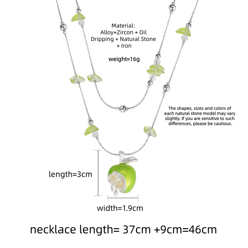 Y2K Sweet Green Apple Double Layer Necklace