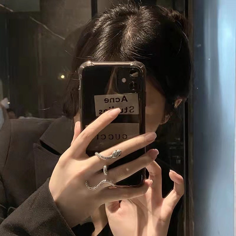 Designer Unisex Silber Chic Slytherin offener Ring für zwei Finger