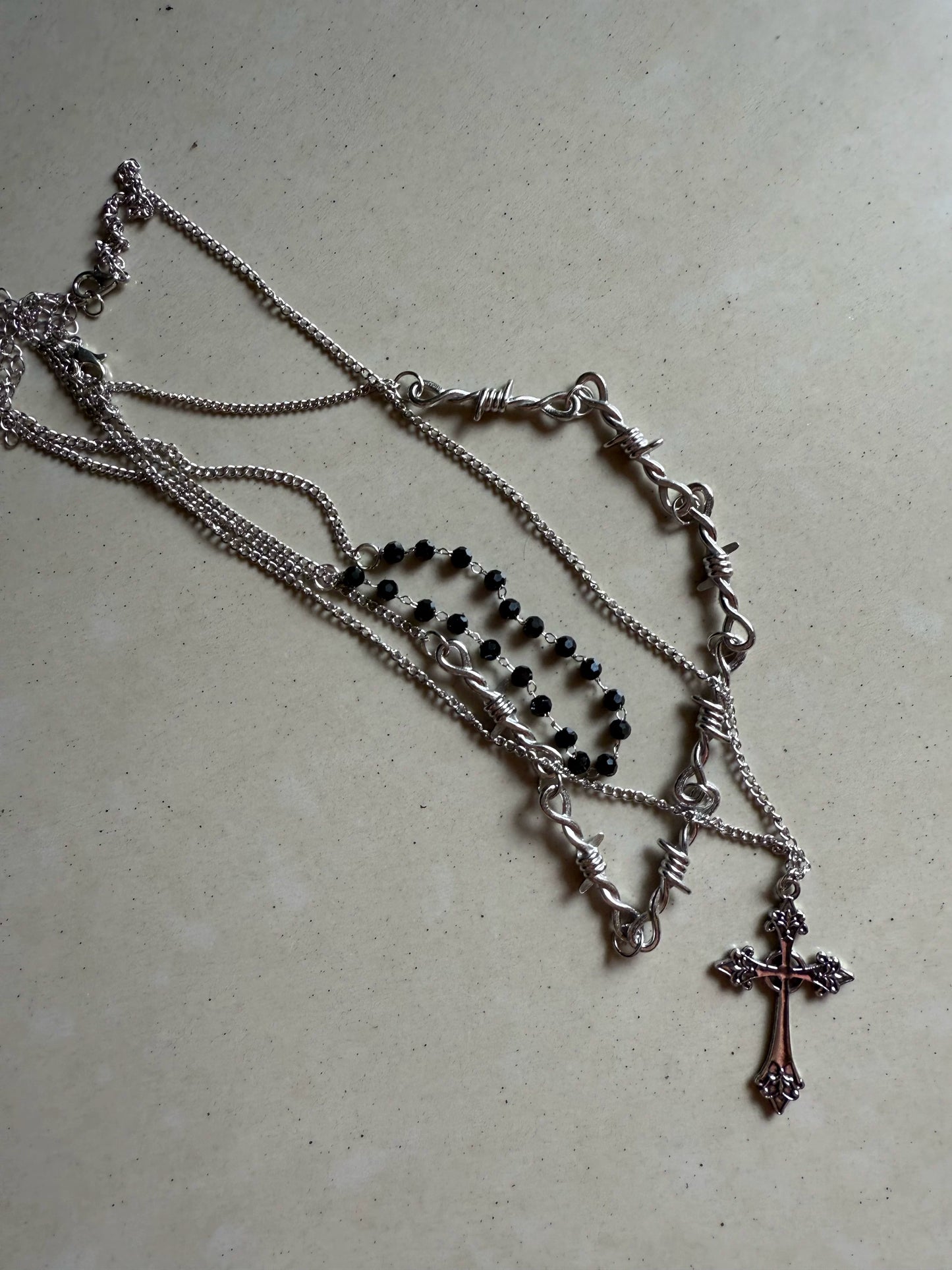 Y2K Goth Vintage Cross Beads Multi-Layer Necklace