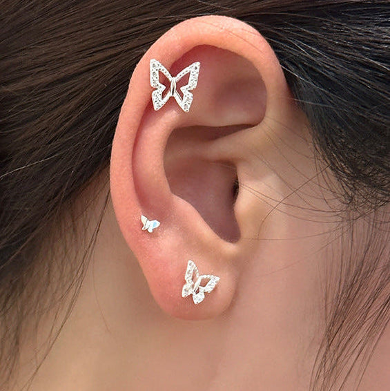999 Sterling Silver Openwork Butterfly Stud Earrings