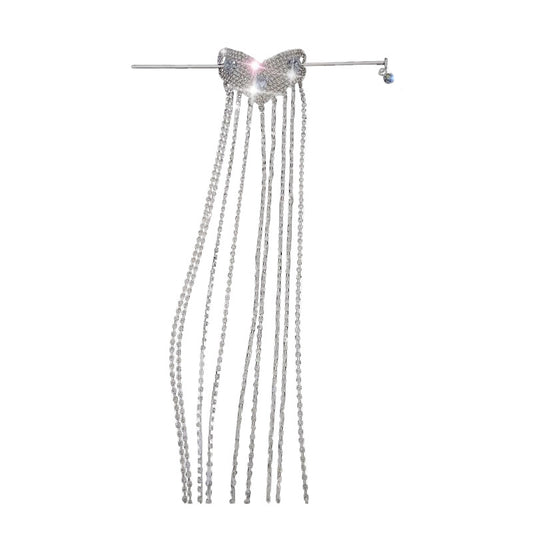 Schicke, glänzende, herzförmige Haarnadel für Damen mit Strasssteinen und superlanger Quaste