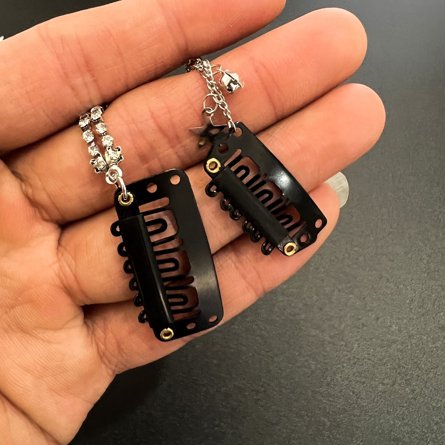 Y2K Chic Lange silberne Haarspangen mit Stern-Strass zum Flechten von Haaren