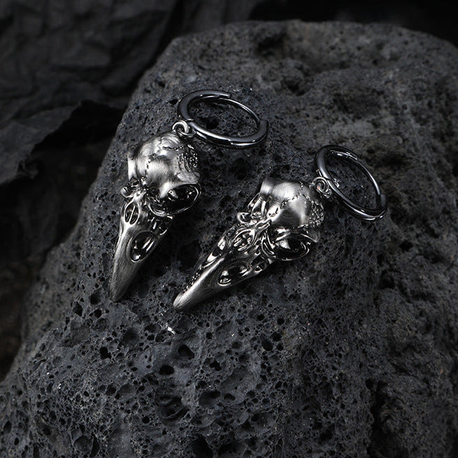 Goth Dark Raven Skull Hoop Earrings