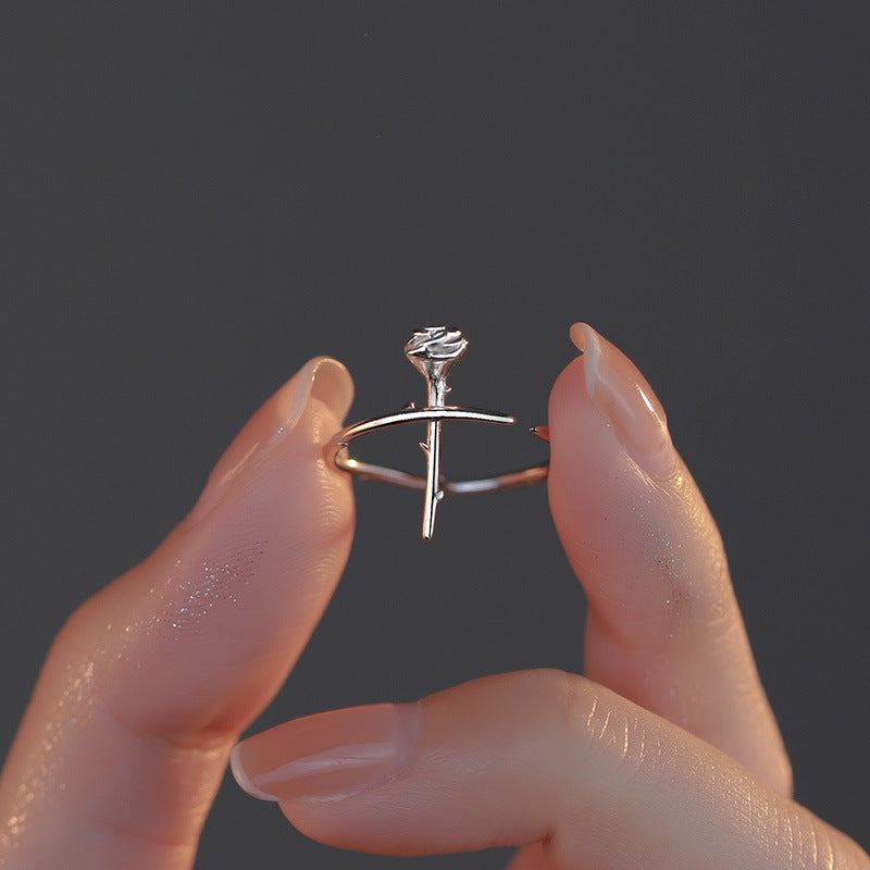 S925 Silber Damen Rose Offener Ring