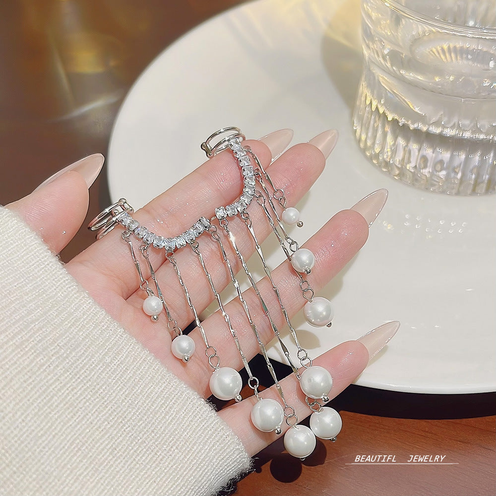 Ausgefallene Damen Strass Perlen Quaste Ohrringe