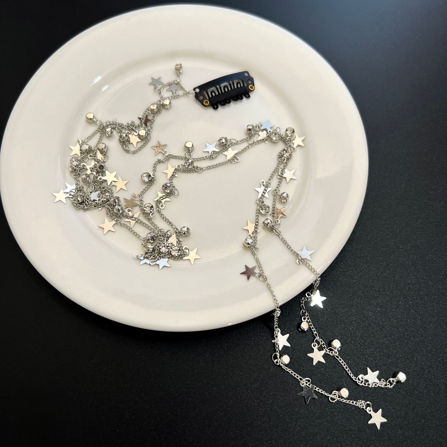 Y2K Chic Lange silberne Haarspangen mit Stern-Strass zum Flechten von Haaren