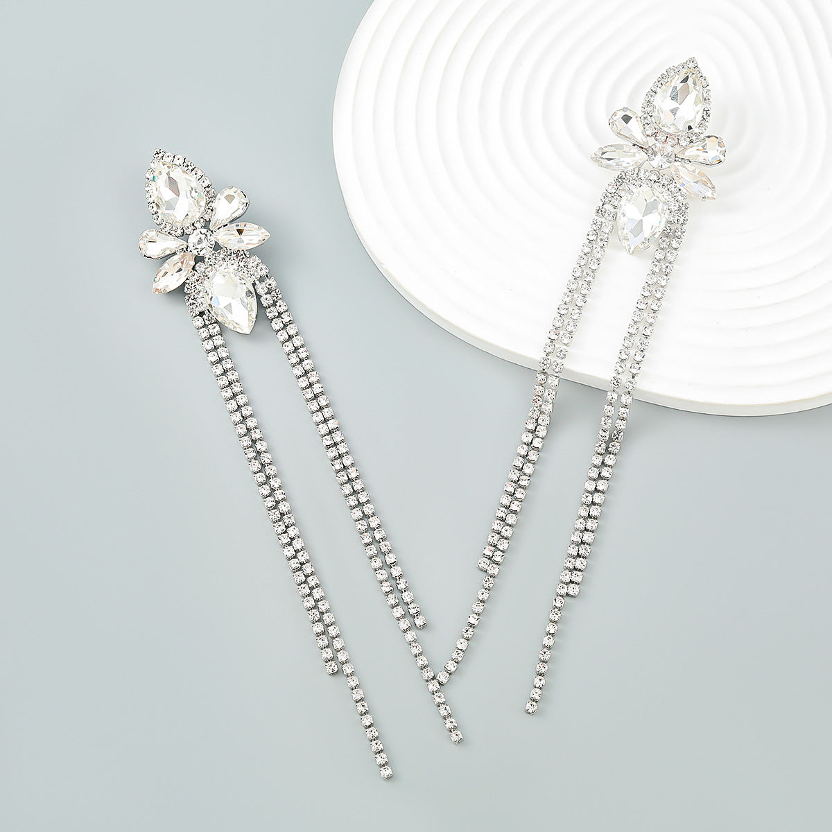 Strass Blumen Geometrische Quaste Ohrringe frauen Übertrieben Elegante Baumeln Ohrringe Bankett Schmuck Zubehör
