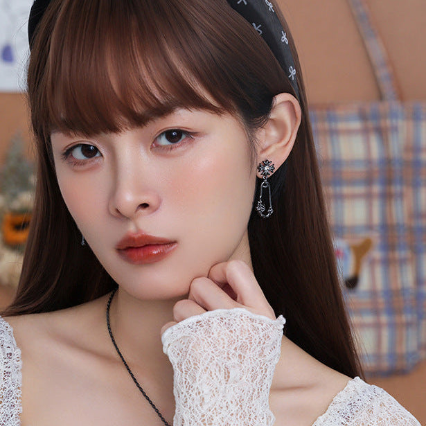 Goth Iris Cross Asymmetrical Stud Earrings
