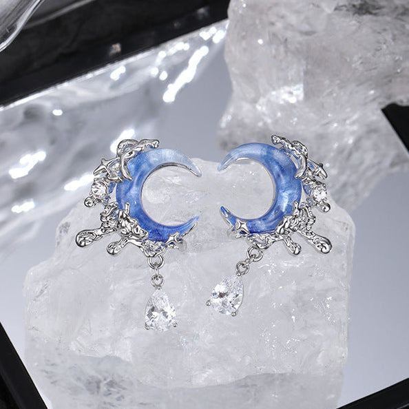 Y2K Blue Moon Rhinestone Stud Earrings