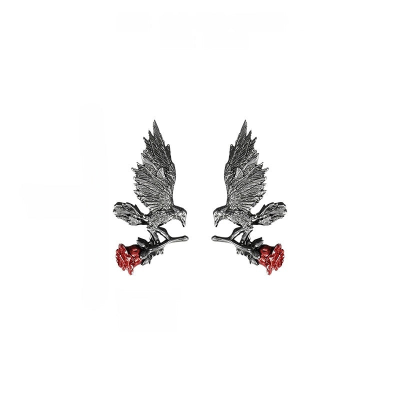 Dark Gothic Raven King Rose Stud Earrings