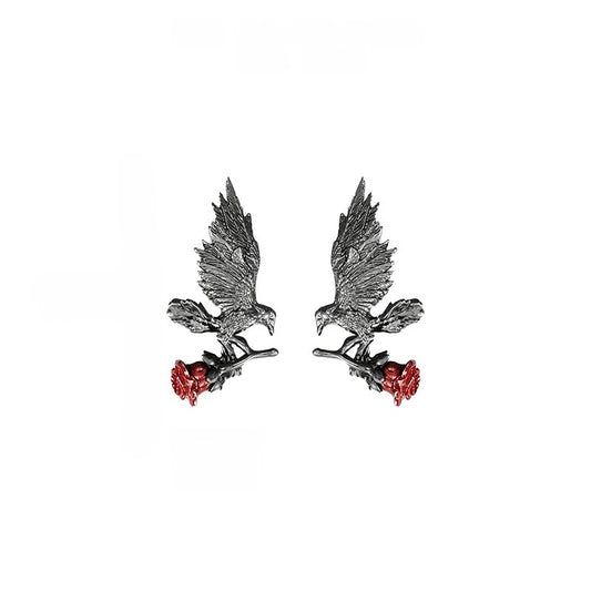 Dark Gothic Raven King Rose Stud Earrings