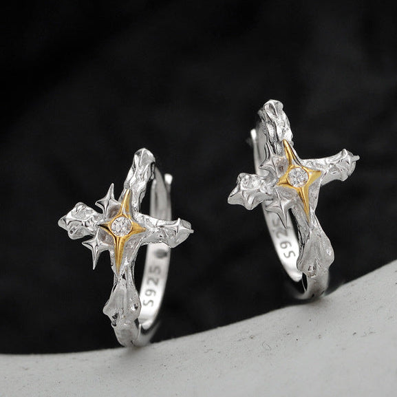 S925 Sterling Silver Cross Star Earrings