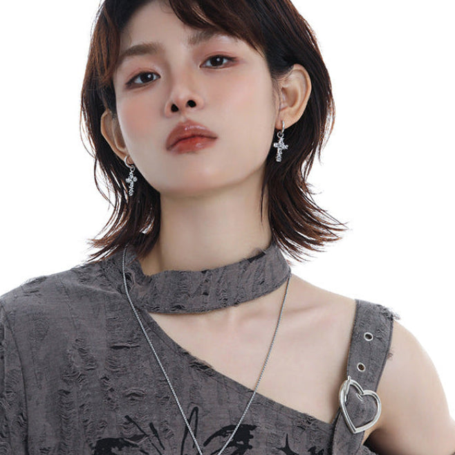 Y2K Shining Thorn Cross Hoop Earrings