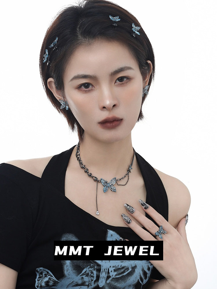 Designer Süßes Mädchen Blauer Schmetterling Choker Halskette