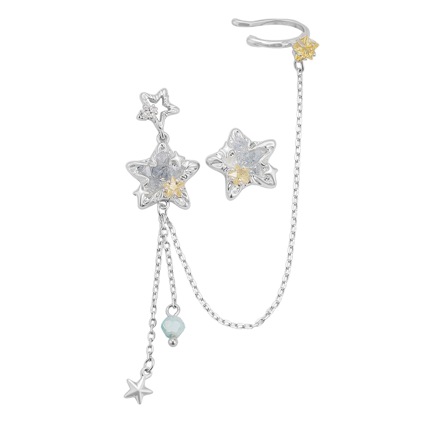 Y2K Designer Grey Star Asymmetrical Earrings