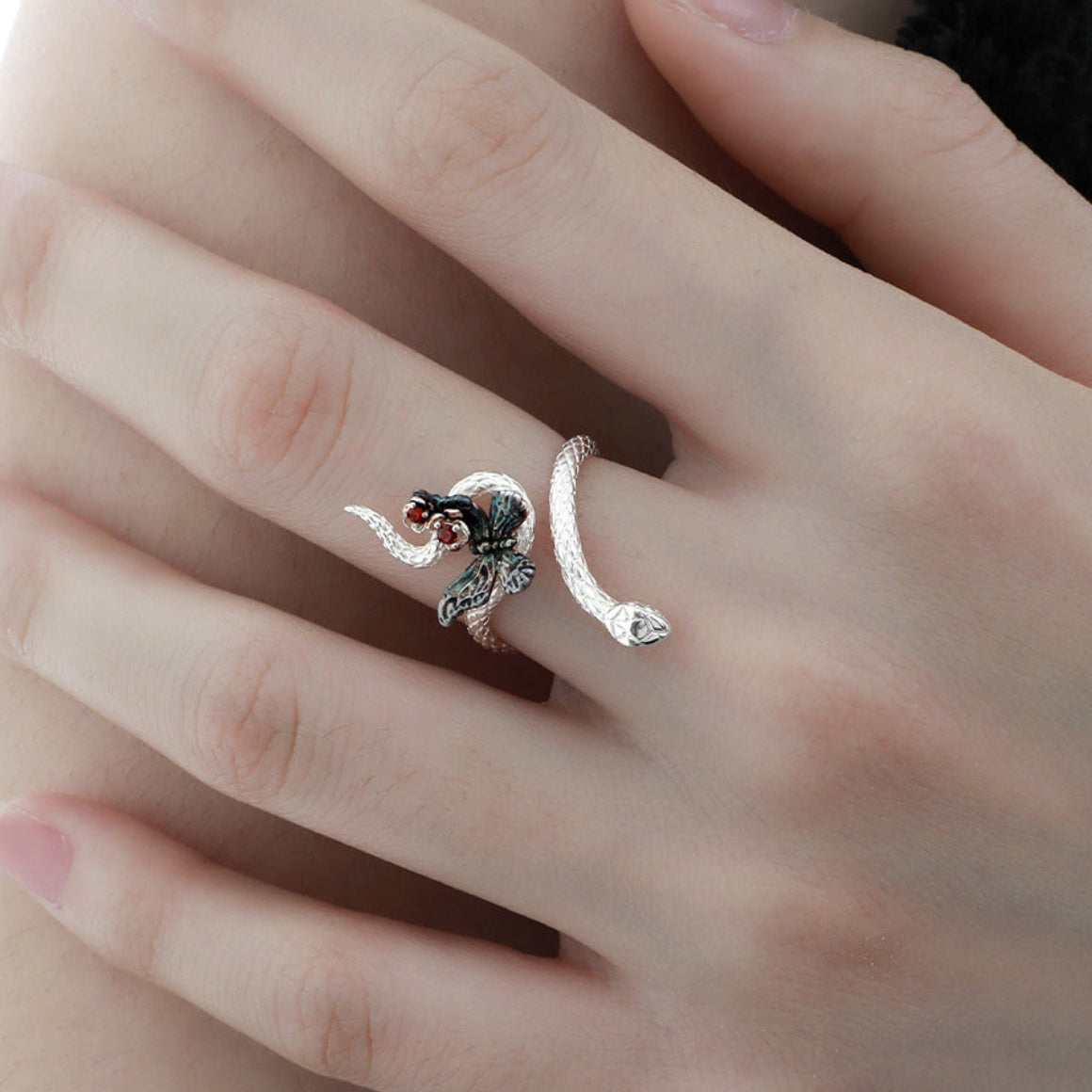 Designer S925 Silver Snake and Butterfly Wrap Ring