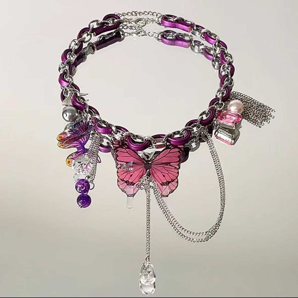 Y2K Sweet Girl Purple Butterfly Choker Necklace