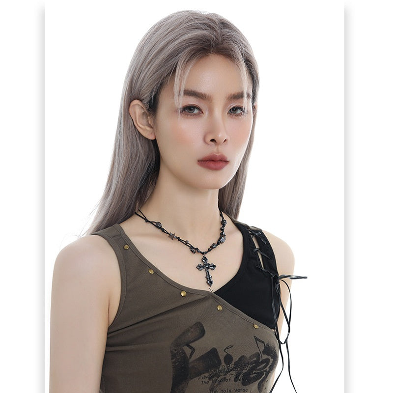 Gothic Black Cross Adjustable Cord Necklaces