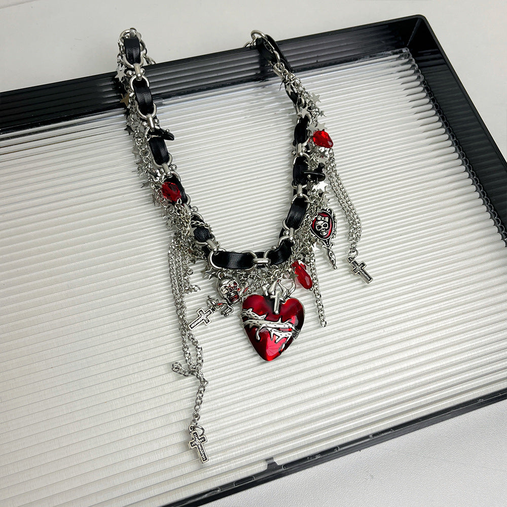 Y2K Spicy Girl Chic Rote Herz Quaste Choker Halskette