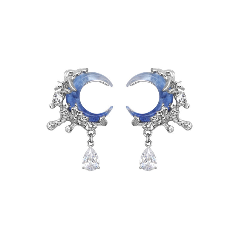 Y2K Blue Moon Rhinestone Stud Earrings