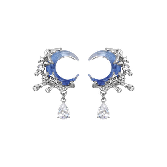 Y2K Blue Moon Rhinestone Stud Earrings