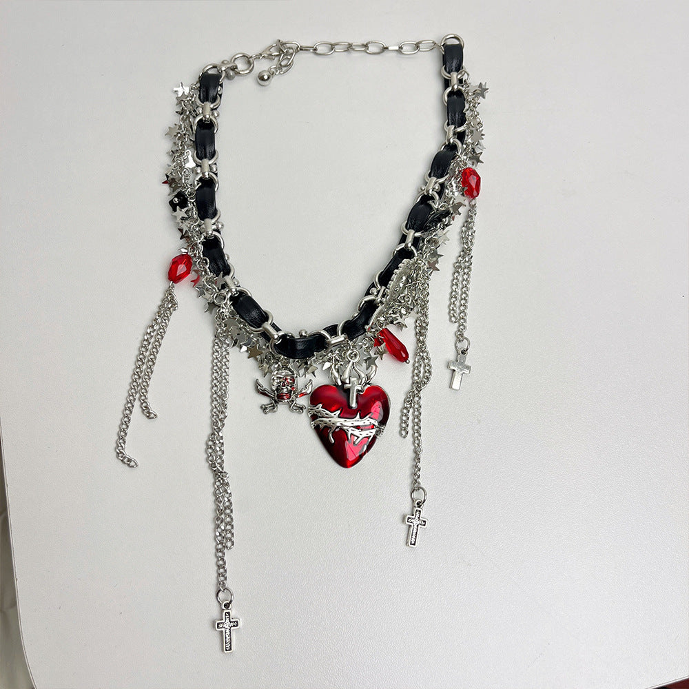 Y2K Spicy Girl Chic Rote Herz Quaste Choker Halskette
