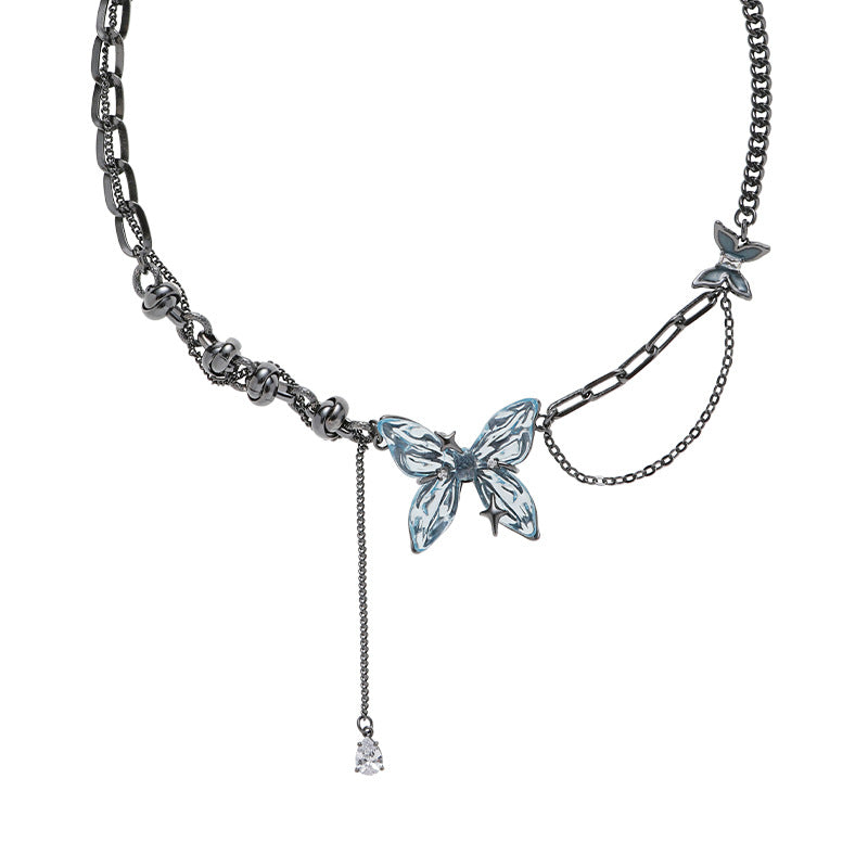 Designer Süßes Mädchen Blauer Schmetterling Choker Halskette