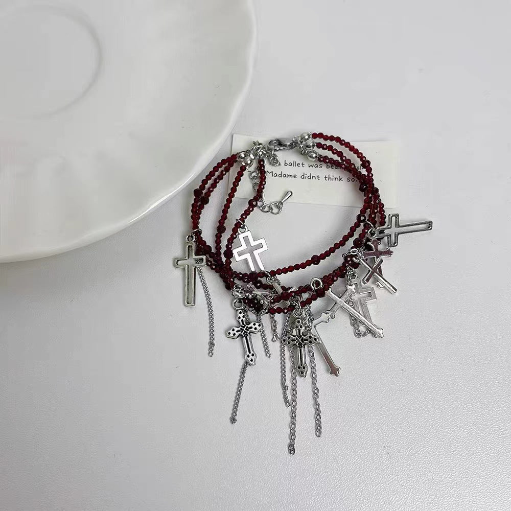 Gothic Armband Rotes Kreuz Choker Halskette &amp; Armband