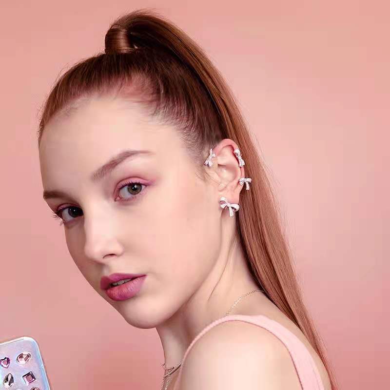Süße Mädchen Strass Schleife Ohr Manschette