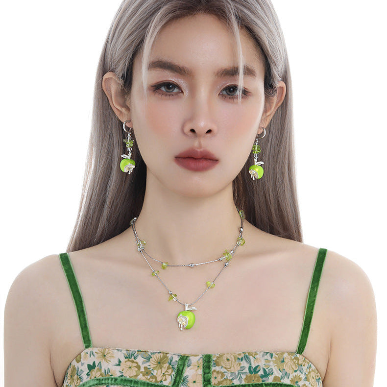 Y2K Sweet Green Apple Double Layer Necklace