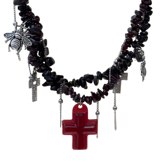 Rotes Kreuz - Gothic Style - Quasten-Halsband