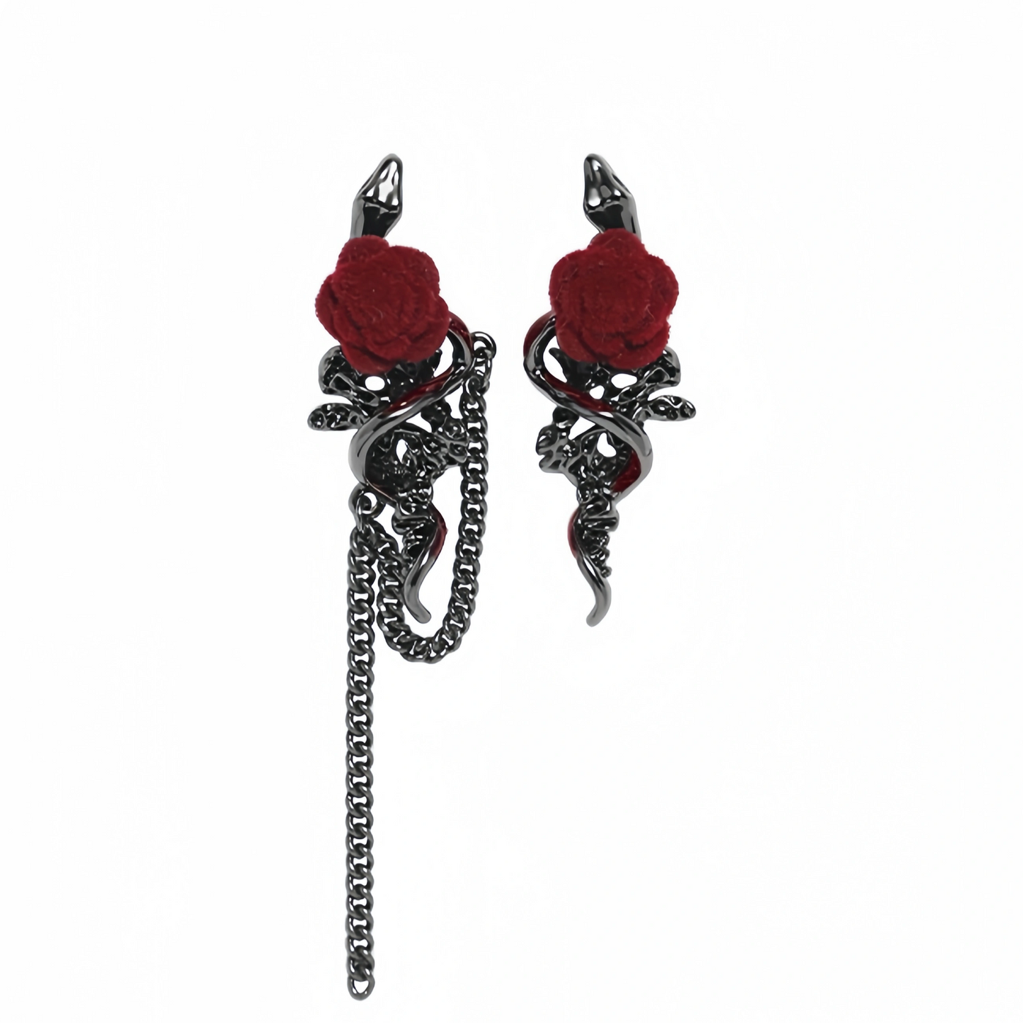Y2K Snake & Rose Asymmetric Earrings