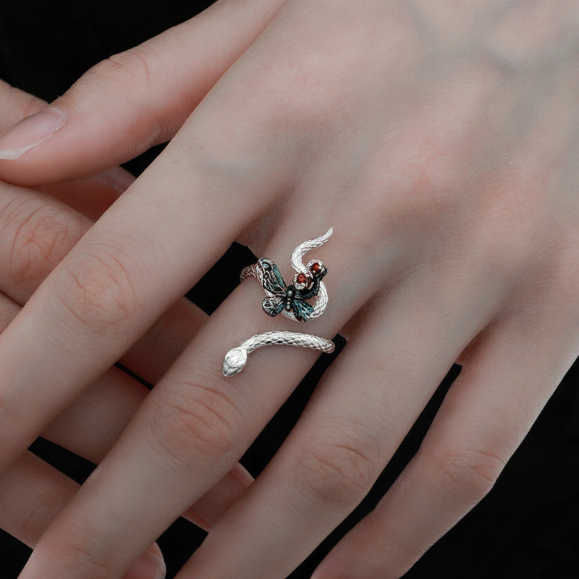 Designer S925 Silver Snake and Butterfly Wrap Ring
