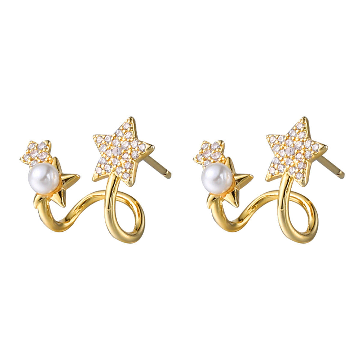 Sweet Shining Star & Pearl Stud Earrings