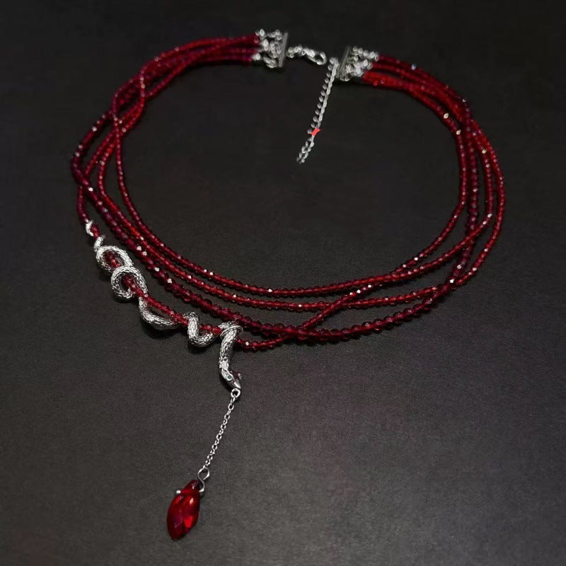 Red Crystal Beads Layered Snake Necklaces