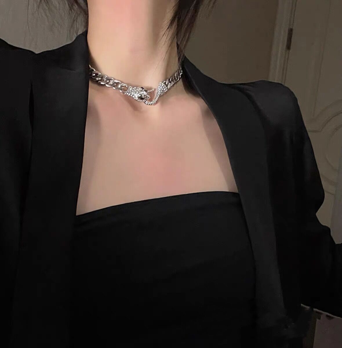 Stylish Rhinestone Statement Snake Necklace