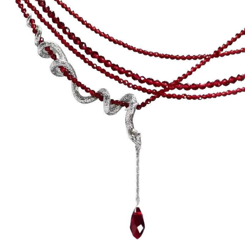 Red Crystal Beads Layered Snake Necklaces