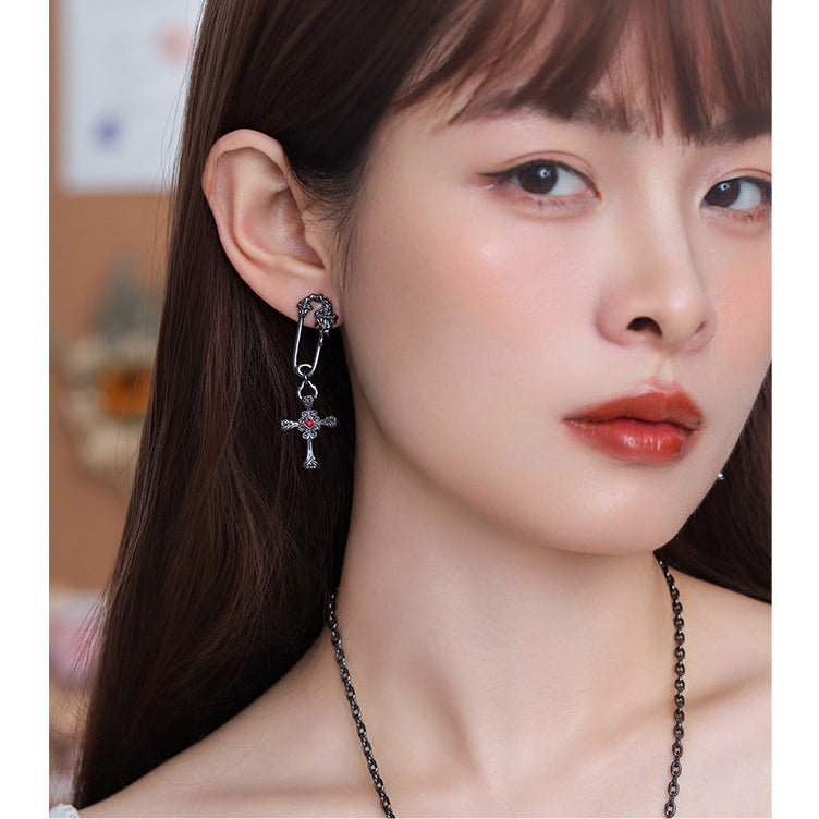 Goth Vintage Pin-shaped Cross Stud Earrings